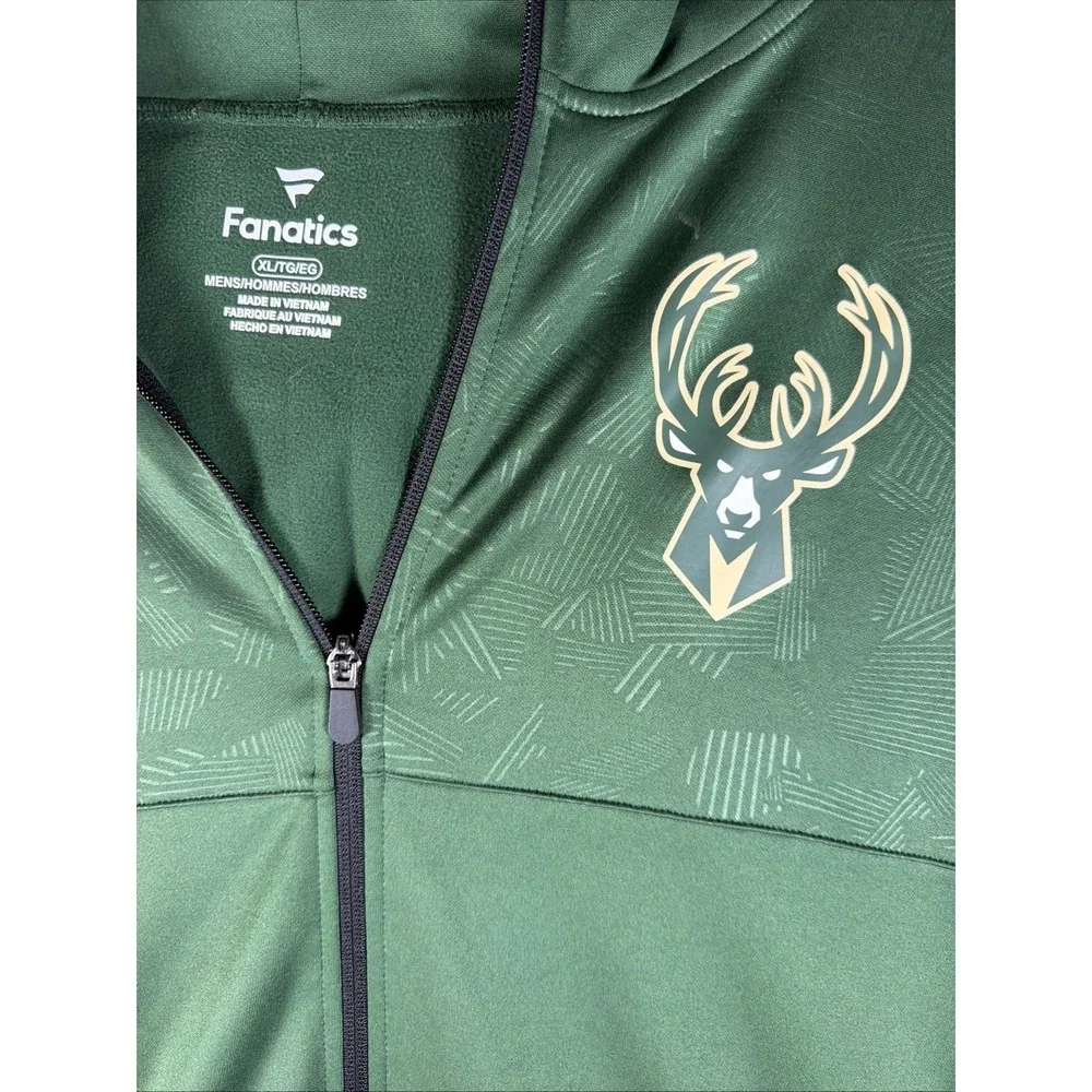 Fanatics Mens XL Milwaukee Bucks‎ NBA Full Zip Hoodie Jacket Green Performance